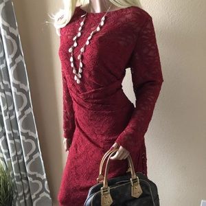 Ralph Lauren Red Lace Holiday Stretch Sheath dress